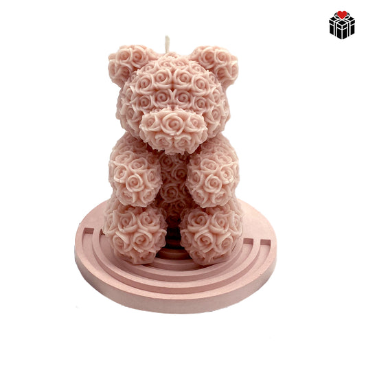 ROSENBÄR-KERZE + UNTERSETZER