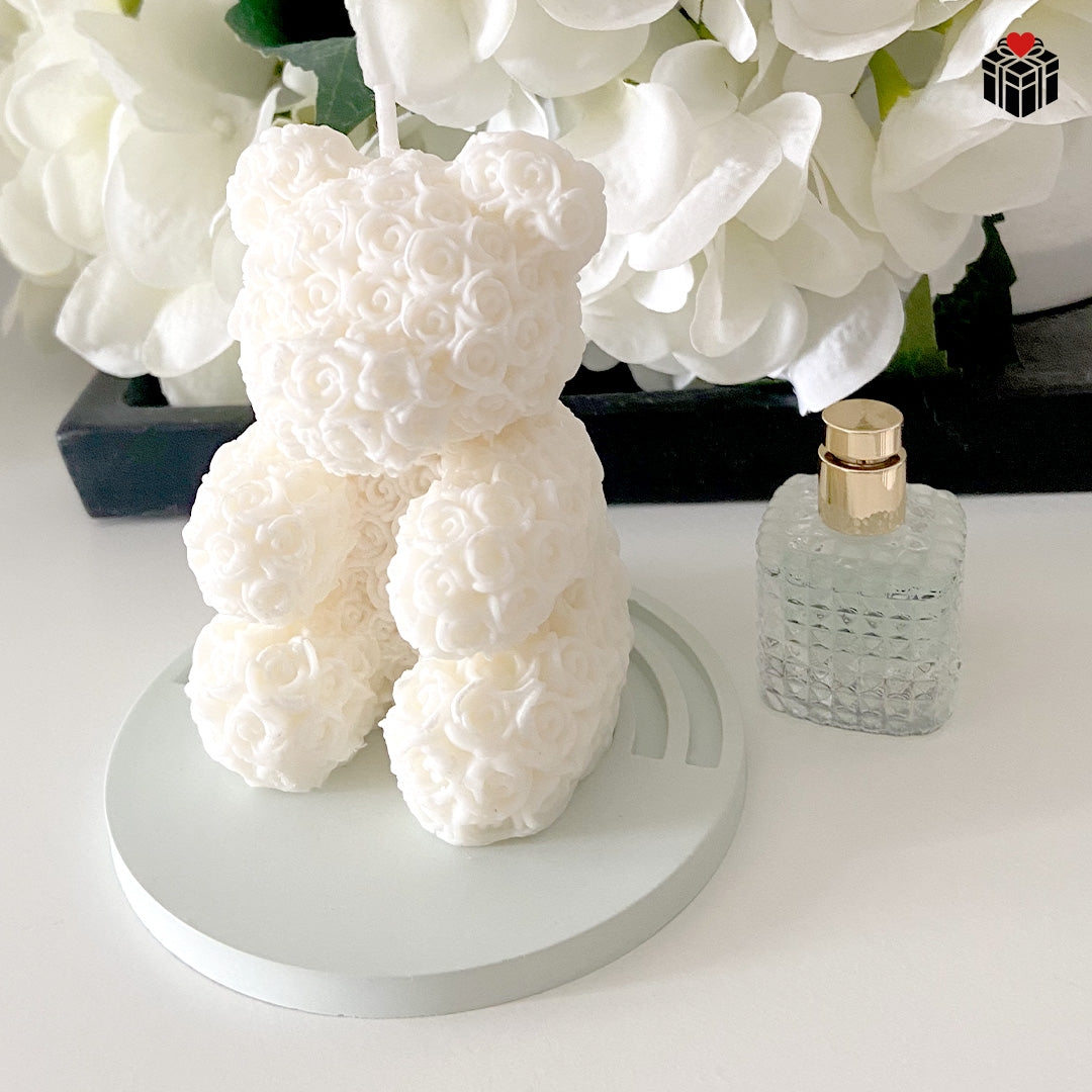 ROSENBÄR-KERZE + UNTERSETZER