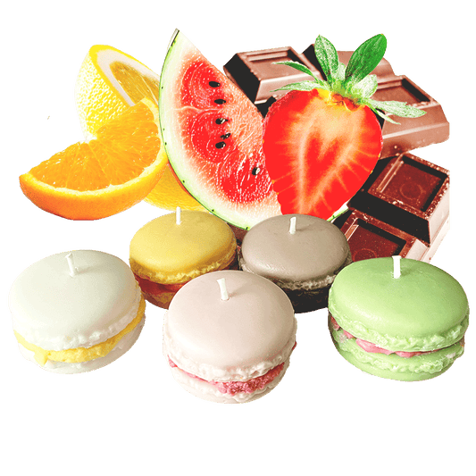 MACARON-KERZEN (3er-Pack) + UNTERSETZER