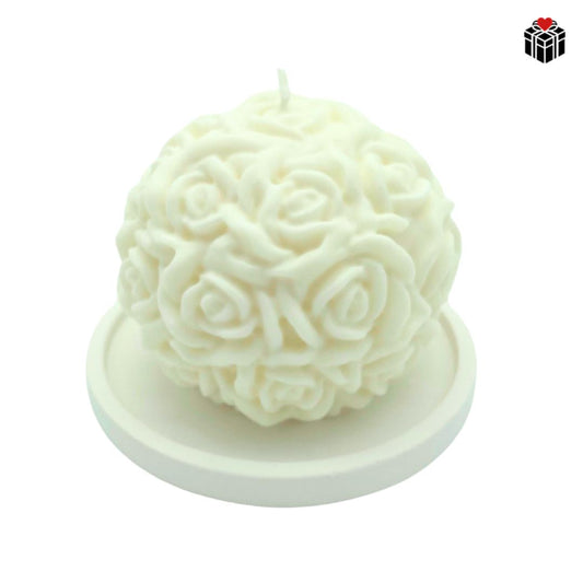 ROSENBALL-KERZE + UNTERSETZER