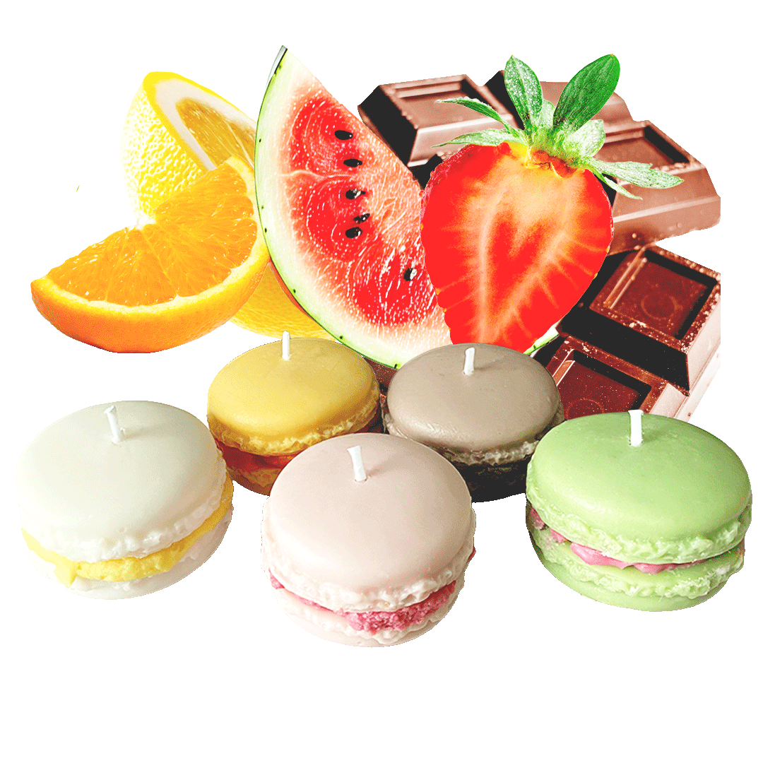MACARON-KERZEN (3er-Pack) + UNTERSETZER