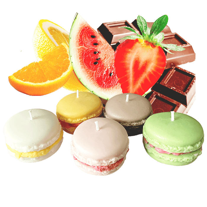 MACARON-KERZEN (3er-Pack) + UNTERSETZER
