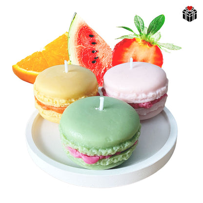 MACARON-KERZEN (3er-Pack) + UNTERSETZER
