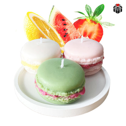 MACARON-KERZEN (3er-Pack) + UNTERSETZER