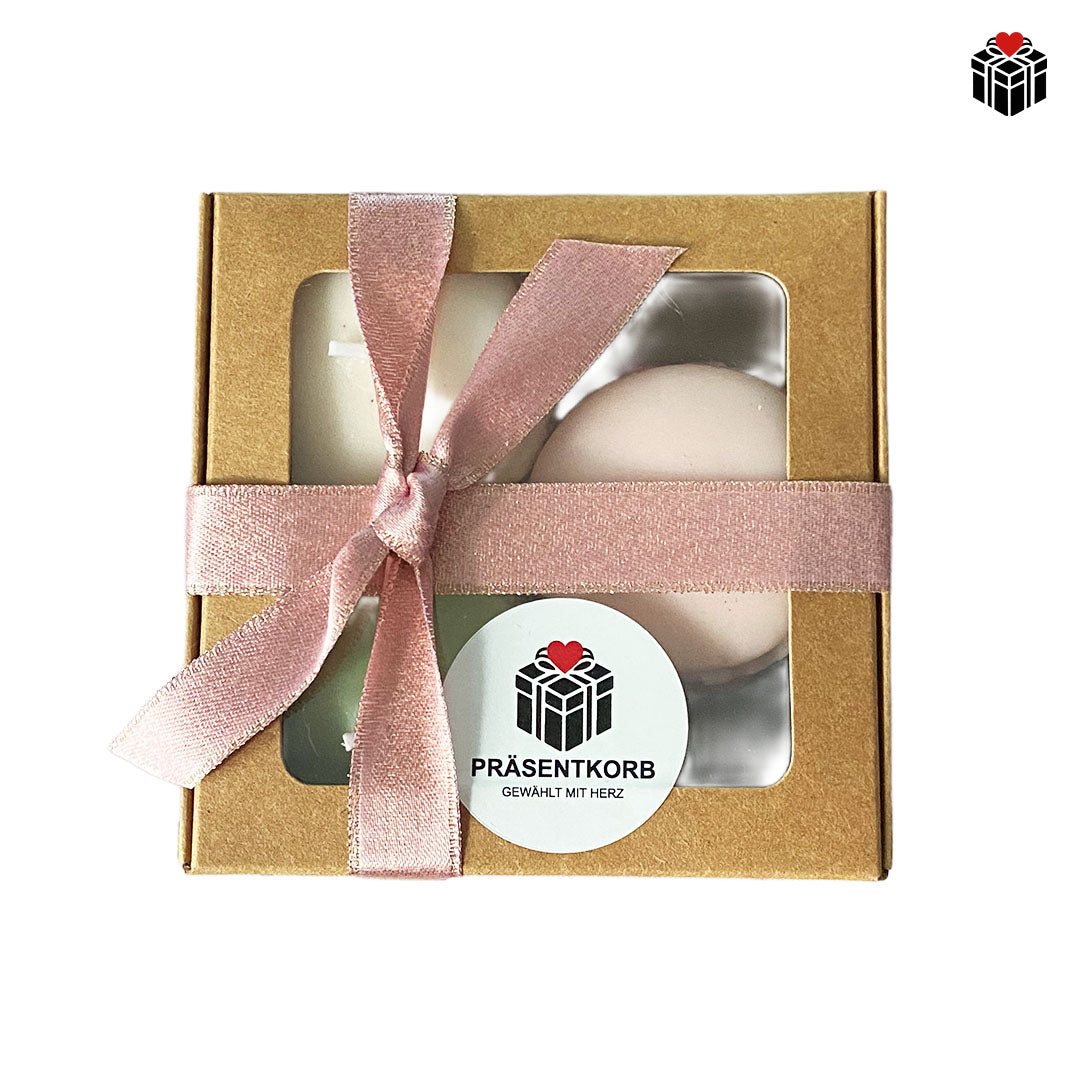 MACARON-KERZEN (3er-Pack) + UNTERSETZER